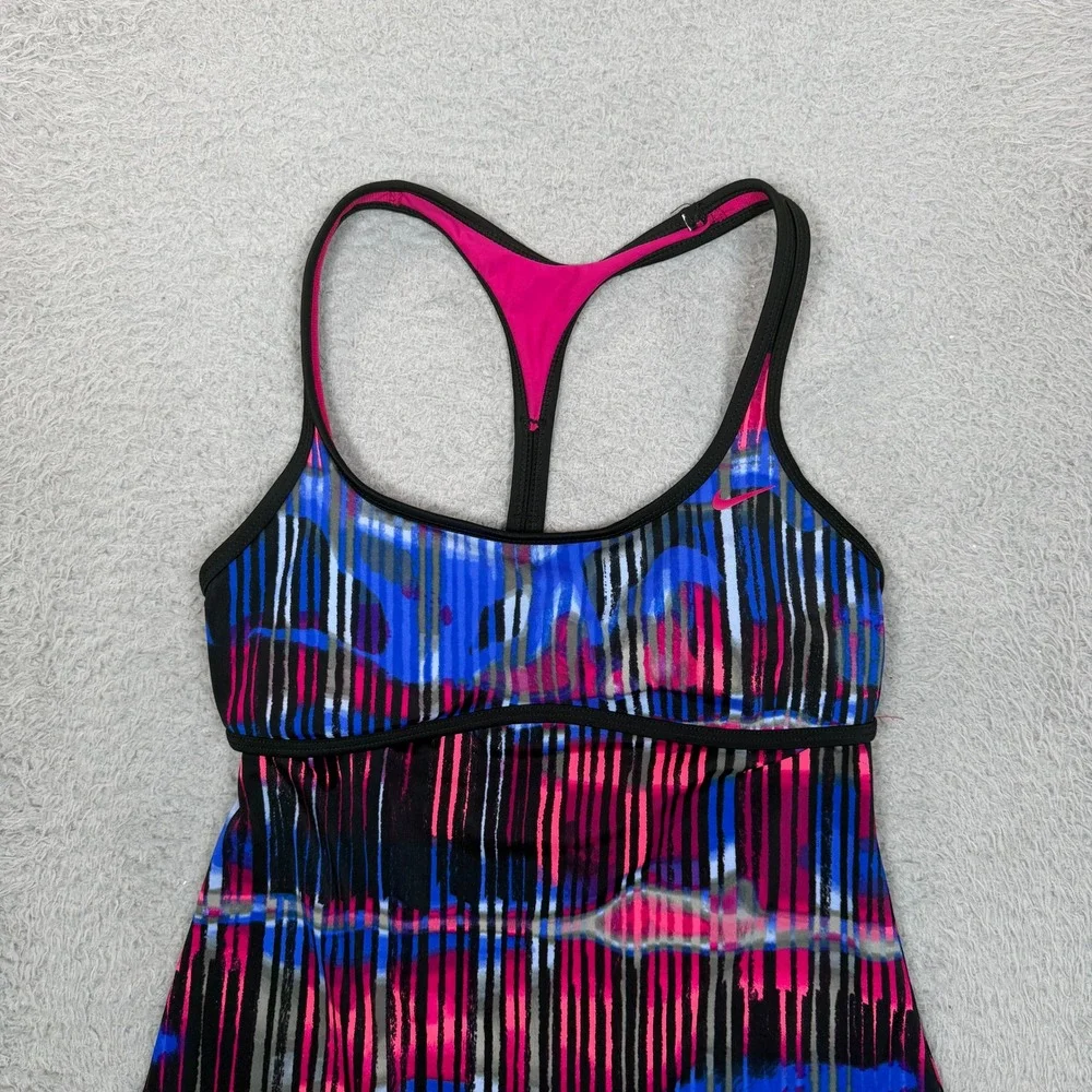 Nike Better World Womens Pink Blue Abstract Striped Racerback Tank Top Small